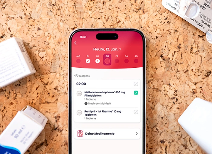 Telefon mit geöffneter gesund.de App