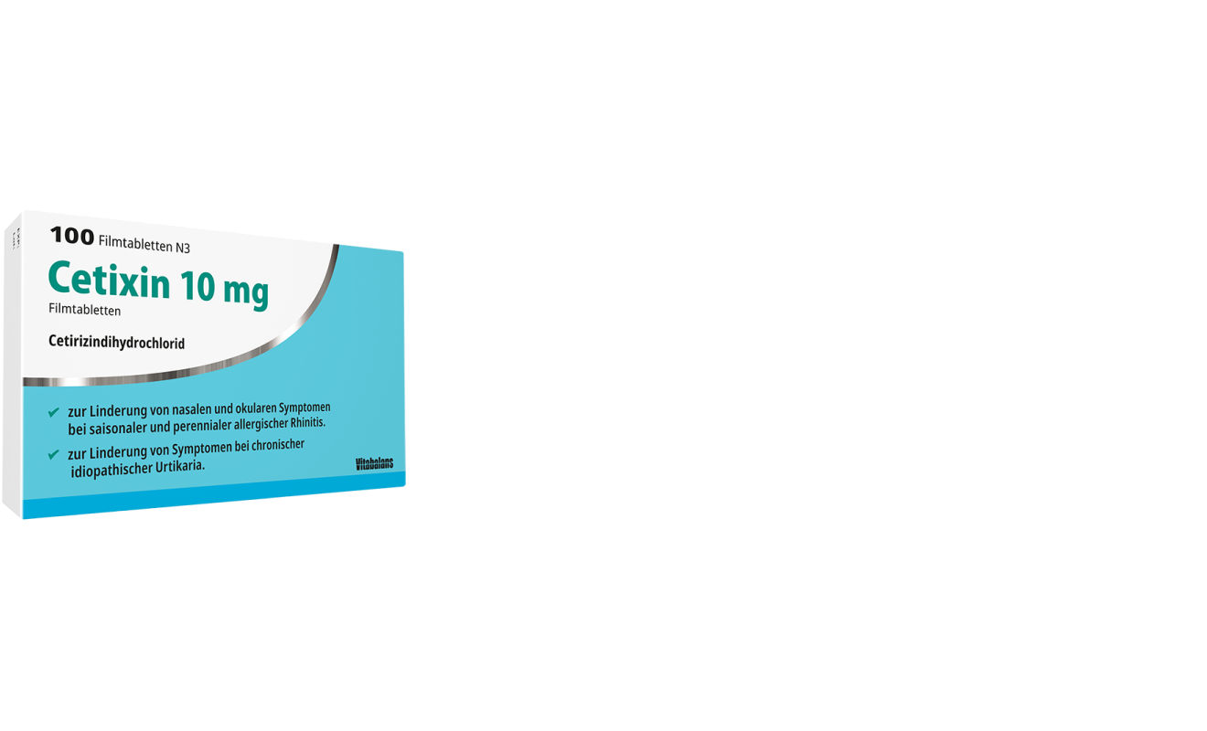 Anzeige: Allergie? Cetixin hilft. Zur Linderung von Nasen-/ Augensymptomen bei Heuschnupfen & zur Linderung chronischer Nesselsucht - bei Erwachsenen & Kindern ab 6